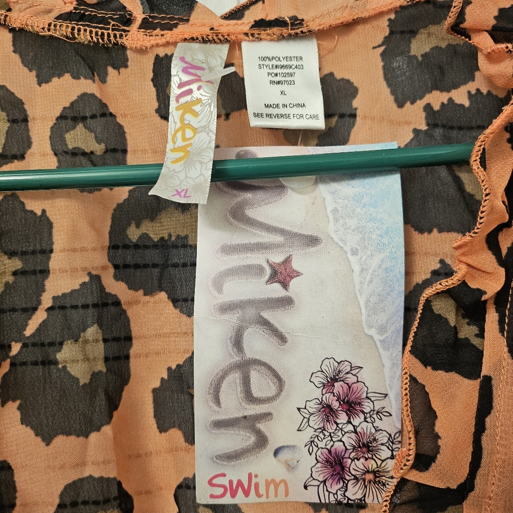 Miken Swim Animal Print Ruffle Swim Cover Up Size XL NWT - Picture 3 of 3